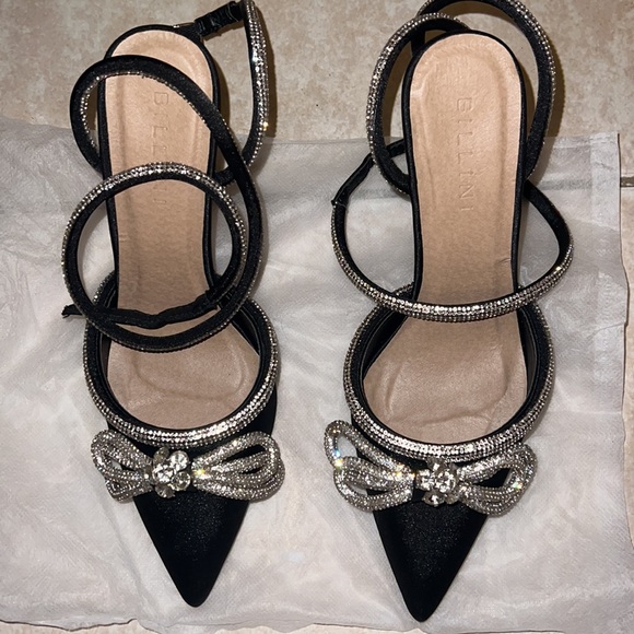 Billini elope black satin micro crystal double bow high heels - Picture 4 of 6